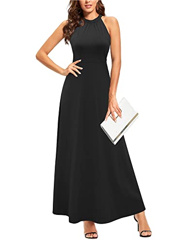 STYLEWORD Sommmerkleid Damen Lang Elegant Kleid Ärmellos Maxikleid Sommer für Hochzeit Schwarz von STYLEWORD