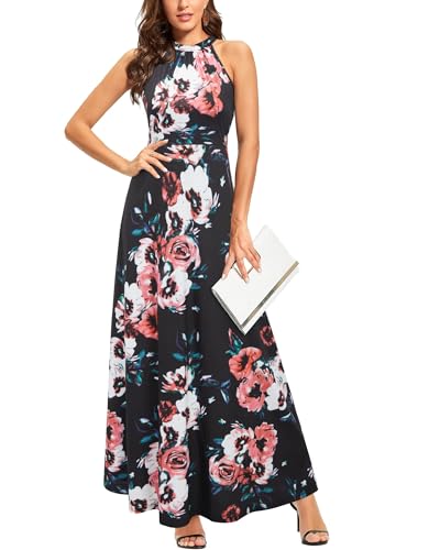 STYLEWORD Sommmerkleid Damen Lang Elegant Kleid Ärmellos Maxikleid Sommer für Hochzeit(Floral07,S) von STYLEWORD