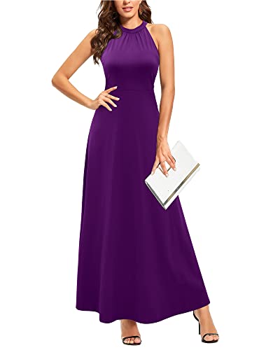 STYLEWORD Sommmerkleid Damen Lang Elegant Kleid Ärmellos Maxikleid Sommer für Hochzeit(Lila,L) von STYLEWORD