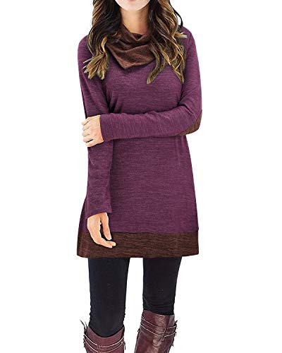 STYLEWORD Strickkleid Damen Herbstkleid Langarm Pulloverkleid Warm Winterkleid Tunika Kleid für Herbst Winter(Violett,Klein) von STYLEWORD