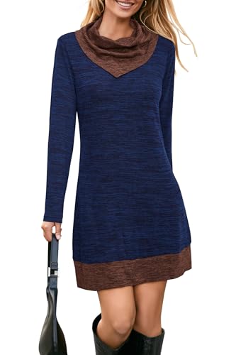 STYLEWORD Strickkleid Damen Herbstkleid Langarm Pulloverkleid Warm Winterkleid Tunika Kleid für Herbst Winter(Blau,L) von STYLEWORD