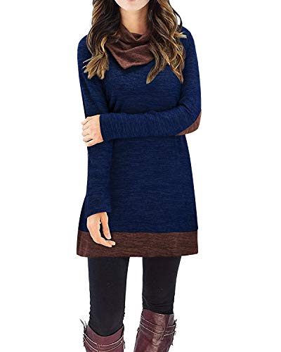 STYLEWORD Strickkleid Damen Herbstkleid Langarm Pulloverkleid Warm Winterkleid Tunika Kleid für Herbst Winter(Blau,XX-Groß) von STYLEWORD