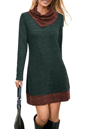 STYLEWORD Strickkleid Damen Herbstkleid Langarm Pulloverkleid Warm Winterkleid Tunika Kleid für Herbst Winter(Dunkelgrün-220,M) von STYLEWORD