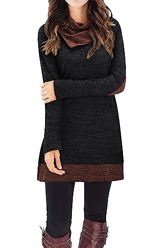 STYLEWORD Strickkleid Damen Herbstkleid Langarm Pulloverkleid Warm Winterkleid Tunika Kleid für Herbst Winter(Schwarz,Groß) von STYLEWORD