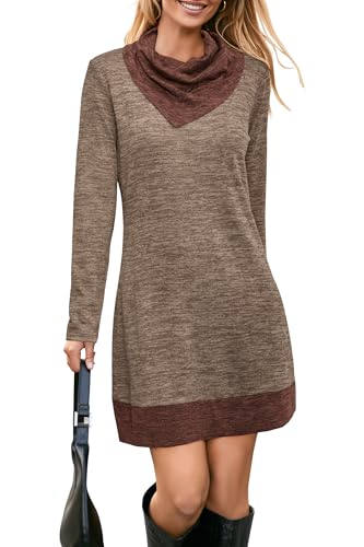 STYLEWORD Strickkleid Damen Herbstkleid Langarm Pulloverkleid Warm Winterkleid Tunika Kleid für Herbst Winter(Kaffee-220,XXL) von STYLEWORD