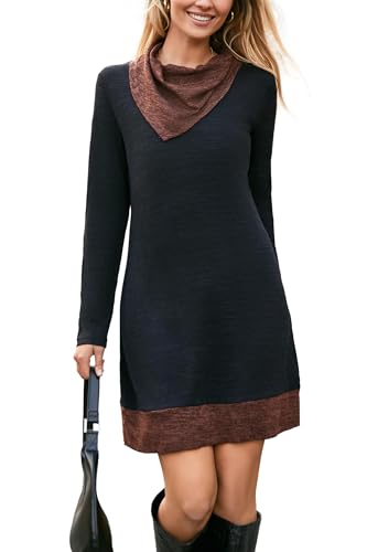 STYLEWORD Strickkleid Damen Herbstkleid Langarm Pulloverkleid Warm Winterkleid Tunika Kleid für Herbst Winter(Schwarz,XXL) von STYLEWORD