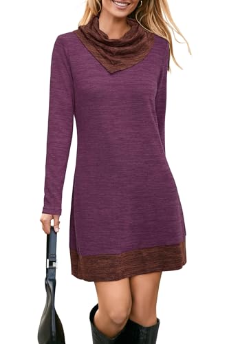 STYLEWORD Strickkleid Damen Herbstkleid Langarm Pulloverkleid Warm Winterkleid Tunika Kleid für Herbst Winter(Violett,XL) von STYLEWORD