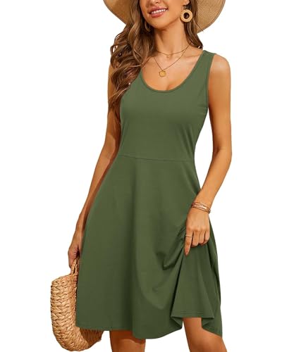 STYLEWORD Sommerkleid Damen Sommer A Linie Knielang Kleid Einfarbig Ärmellos Freizeitkleid von STYLEWORD