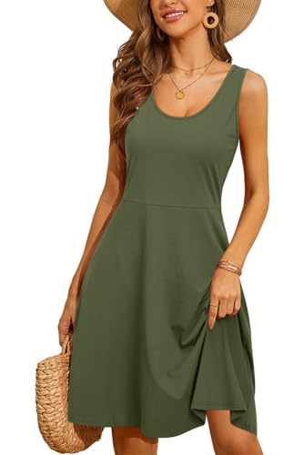 STYLEWORD Sommerkleid Damen Sommer A Linie Knielang Kleid Einfarbig Ärmellos Freizeitkleid von STYLEWORD