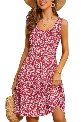 STYLEWORD Damen Sommerkleid A Linie Swing Kleid Knielang Baumwolle Ärmellos Sonnenkleid von STYLEWORD