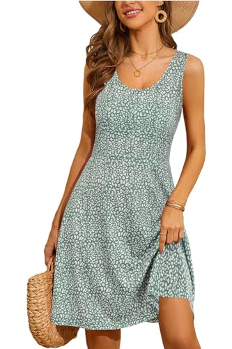 STYLEWORD Damen Sommerkleid A Linie Swing Kleid Knielang Baumwolle Ärmellos Sonnenkleid von STYLEWORD