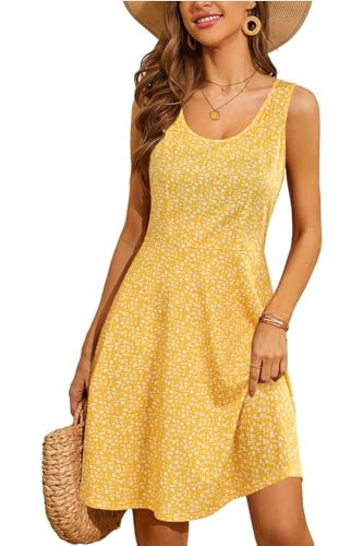STYLEWORD Damen Sommerkleid A Linie Swing Kleid Knielang Baumwolle Ärmellos Sonnenkleid von STYLEWORD