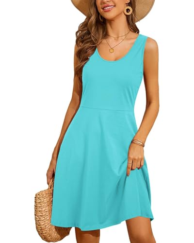 STYLEWORD Sommerkleid Damen Sommer A Linie Knielang Kleid Einfarbig Ärmellos Freizeitkleid von STYLEWORD
