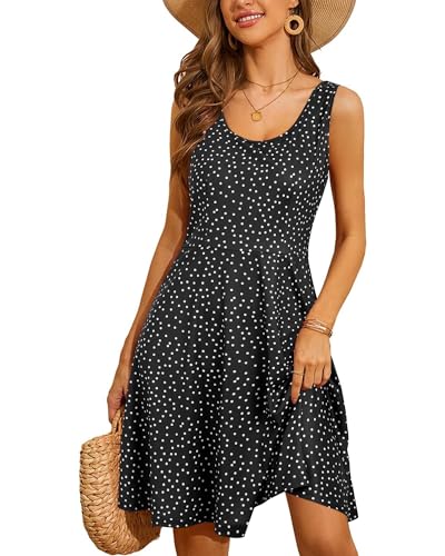 STYLEWORD Damen Sommerkleid A Linie Swing Kleid Knielang Baumwolle Ärmellos Sonnenkleid von STYLEWORD