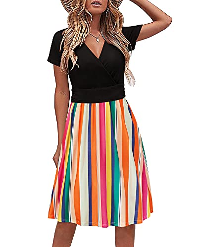 STYLEWORD Damen Sommerkleid Kurzarm V-Ausschnitt kleider Blumenmuster kleid Strandkleid Mit Taschen(floral02,X-Groß) von STYLEWORD