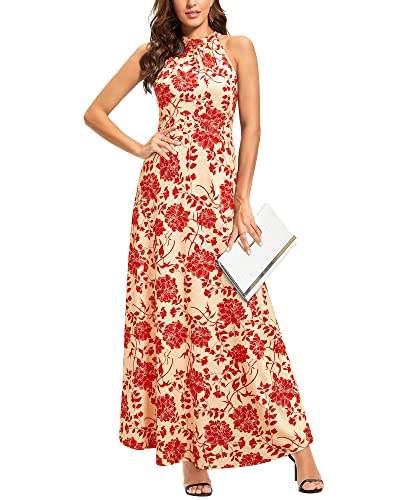 STYLEWORD Sommerkleid Damen Lang Kleid Elegant Maxikleid Sommer Ärmellos Hochzeitskleid für Hochzeit(Floral48,L) von STYLEWORD