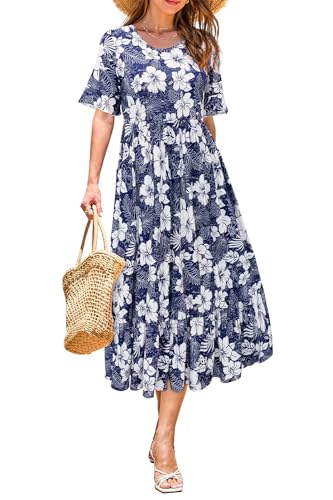 STYLEWORD Sommerkleid Damen Lang Kurzarm Boho Kleid Sommer Blumenkleid Swing Maxikleid von STYLEWORD