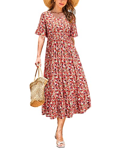 STYLEWORD Sommerkleid Damen Lang Kurzarm Boho Kleid Sommer Blumenkleid Swing Maxikleid von STYLEWORD