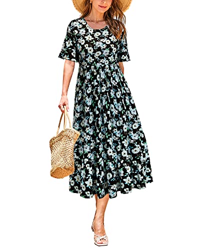 STYLEWORD Sommerkleid Damen Lang Kurzarm Kleider Sommer Blumenkleid Boho Maxikleid mit Ärmel von STYLEWORD