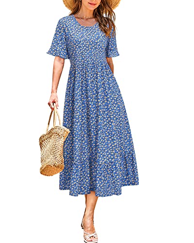 STYLEWORD Sommerkleid Damen Lang Kurzarm Boho Kleid Sommer Blumenkleid Swing Maxikleid von STYLEWORD