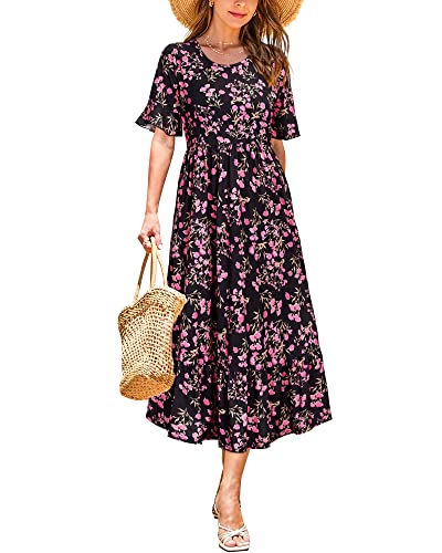 STYLEWORD Sommerkleid Damen Lang Kurzarm Kleider Sommer Blumenkleid Boho Maxikleid mit Ärmel von STYLEWORD