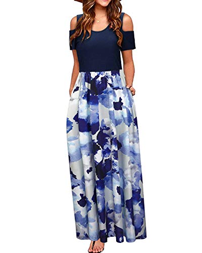 STYLEWORD Sommerkleid Damen Lang Maxikleid Sommer Elegant Freizeitkleid Kurzarm Kleider mit Taschen(Floral13,XXL) von STYLEWORD