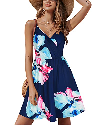 STYLEWORD Sommerkleid Damen Knielang V-Ausschnitt A Linie Kleider Sommer Freizeitkleid Strandkleid mit Taschen von STYLEWORD