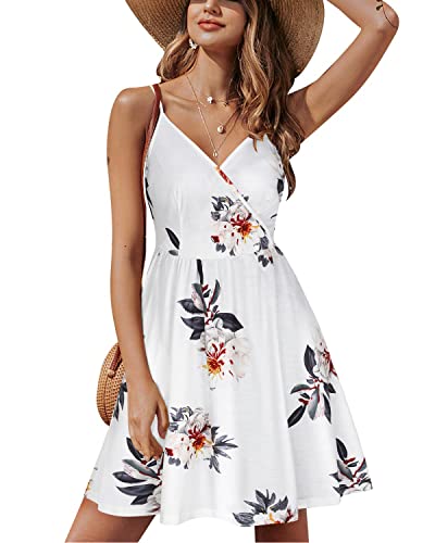 STYLEWORD Sommerkleid Damen Knielang V-Ausschnitt A Linie Kleider Sommer Freizeitkleid Strandkleid mit Taschen von STYLEWORD