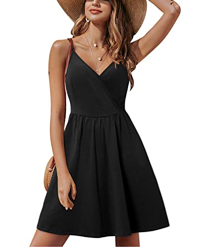 STYLEWORD Sommerkleid Damen Knielang V-Ausschnitt A Linie Schwarz Kleider Sommer Strandkleid Freizeitkleid mit Taschen STYLEWORD Sommerkleid Damen Knielang V-Ausschnitt A Linie Schwarz Kleider Sommer Strandkleid Freizeitkleid mit Taschen von STYLEWORD