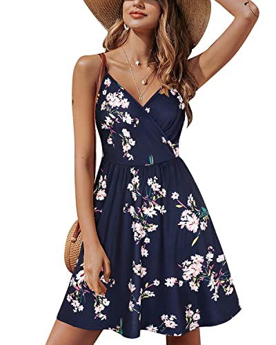 STYLEWORD Sommerkleid Damen Knielang V-Ausschnitt A Linie Kleider Sommer Freizeitkleid Strandkleid mit Taschen von STYLEWORD