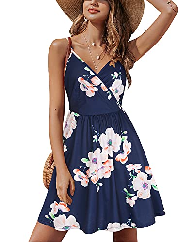 STYLEWORD Sommerkleid Damen Knielang V-Ausschnitt A Linie Kleider Sommer Freizeitkleid Strandkleid mit Taschen von STYLEWORD