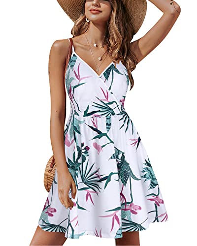 STYLEWORD Sommerkleid Damen Knielang V-Ausschnitt A Linie Kleider Sommer Freizeitkleid Strandkleid mit Taschen von STYLEWORD