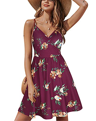 STYLEWORD Sommerkleid Damen Knielang V-Ausschnitt A Linie Kleider Sommer Freizeitkleid Strandkleid mit Taschen von STYLEWORD