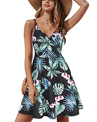 STYLEWORD Sommerkleid Damen Knielang V-Ausschnitt A Linie Kleider Sommer Freizeitkleid Strandkleid mit Taschen von STYLEWORD