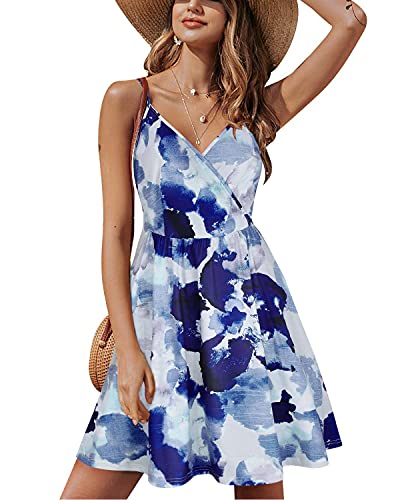 STYLEWORD Sommerkleid Damen Knielang V-Ausschnitt A Linie Kleider Sommer Freizeitkleid Strandkleid mit Taschen von STYLEWORD