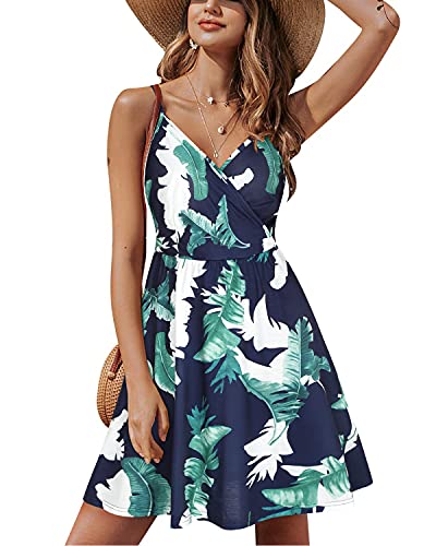 STYLEWORD Sommerkleid Damen Knielang V-Ausschnitt A Linie Kleider Sommer Freizeitkleid Strandkleid mit Taschen von STYLEWORD