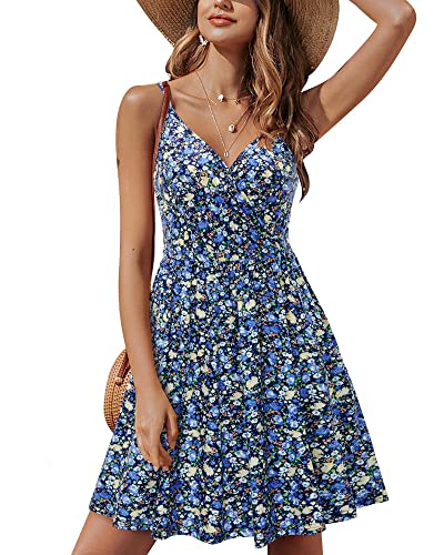 STYLEWORD Sommerkleid Damen Knielang V-Ausschnitt A Linie Kleider Sommer Freizeitkleid Strandkleid mit Taschen von STYLEWORD