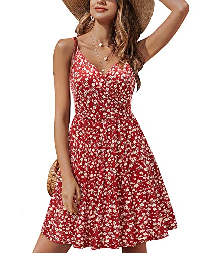 STYLEWORD Sommerkleid Damen Knielang V-Ausschnitt A Linie Kleider Sommer Freizeitkleid Strandkleid mit Taschen von STYLEWORD