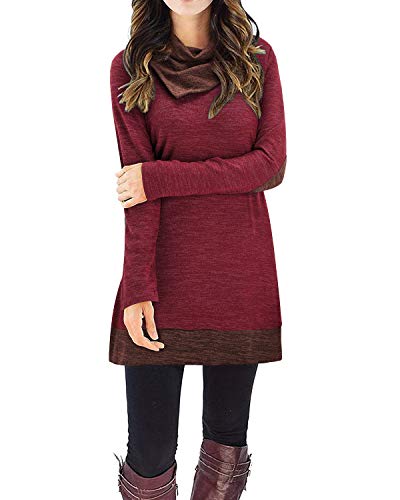 STYLEWORD Strickkleid Damen Herbstkleid Langarm Pulloverkleid Warm Winterkleid Tunika Kleid für Herbst Winter(Rotwein,Groß) von STYLEWORD