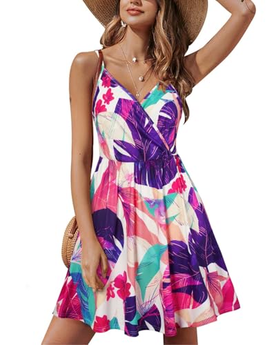 STYLEWORD Sommerkleid Damen Knielang V-Ausschnitt A Linie Kleider Sommer Freizeitkleid Strandkleid mit Taschen von STYLEWORD