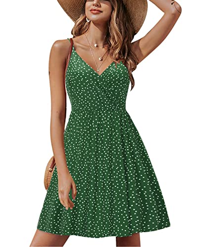 STYLEWORD Sommerkleid Damen Knielang V-Ausschnitt A Linie Kleider Sommer Freizeitkleid Strandkleid mit Taschen von STYLEWORD