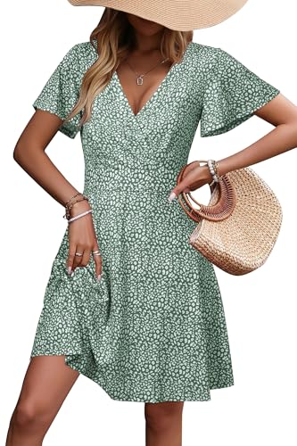 STYLEWORD Sommerkleid Damen Kurzarm V-Ausschnitt Kleid Blumenmuster A Linie Strandkleid Midi Wickelkleid mit Taschen,L STYLEWORD Sommerkleid Damen Kurzarm V-Ausschnitt Kleid Blumenmuster A Linie Strandkleid Midi Wickelkleid mit Taschen,L von STYLEWORD