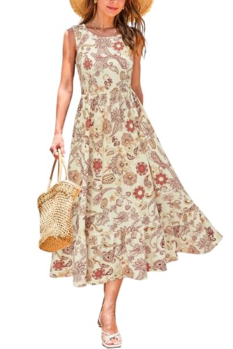 STYLEWORD Sommerkleid Damen Lang Blumenkleid Midikleider A Linie Swing Sommer Kleid mit Taschen,XXL von STYLEWORD