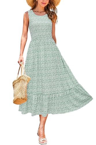 STYLEWORD Sommerkleid Damen Lang Blumenkleid Midikleider A Linie Swing Sommer Kleid mit Taschen,XXL von STYLEWORD