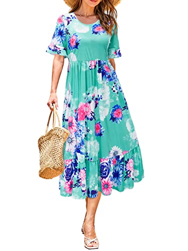 STYLEWORD Sommerkleid Damen Lang Kurzarm Kleider Sommer Blumenkleid Boho Maxikleid mit Ärmel von STYLEWORD