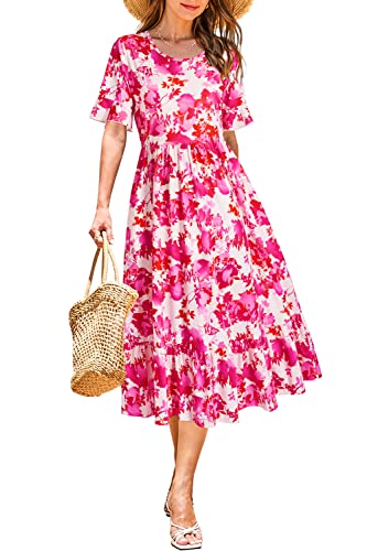 STYLEWORD Sommerkleid Damen Lang Kurzarm Kleider Sommer Blumenkleid Boho Maxikleid mit Ärmel von STYLEWORD