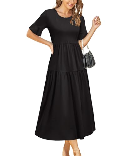 STYLEWORD Sommerkleid Damen Lang Kurzarm Boho Kleid Sommer Blumenkleid Swing Maxikleid von STYLEWORD