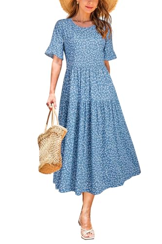 STYLEWORD Sommerkleid Damen Lang Kurzarm Boho Kleid Sommer Blumenkleid Swing Maxikleid von STYLEWORD