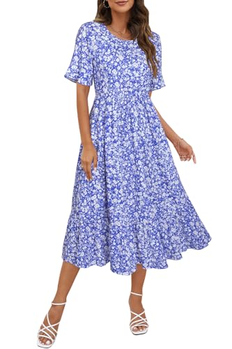 STYLEWORD Sommerkleid Damen Lang Kurzarm Boho Kleid Sommer Blumenkleid Swing Maxikleid von STYLEWORD