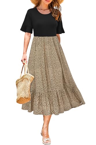 STYLEWORD Sommerkleid Damen Lang Kurzarm Boho Kleid Sommer Blumenkleid Swing Maxikleid von STYLEWORD
